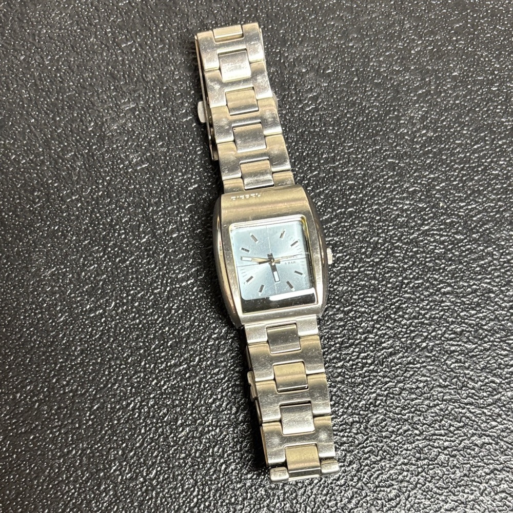 Men's Diesel Silver Watch Blue Face Square Needs Battery